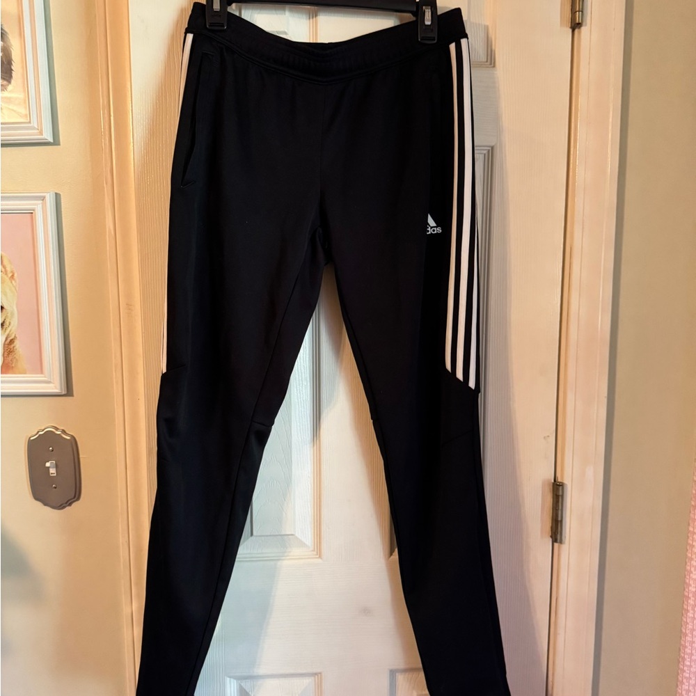 Adidas Kids Black Joggers with White Stripes